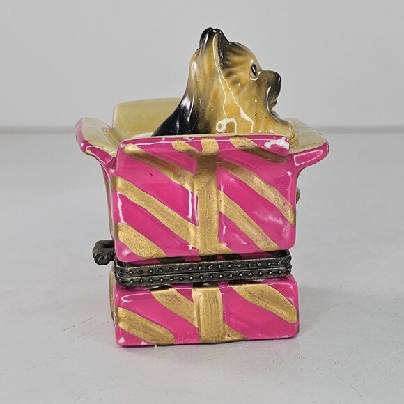 Vintage Yorkshire Terrier In Gift Trinket Box Ceramic With Bone Trinket Yorkie - Picture 3 of 10